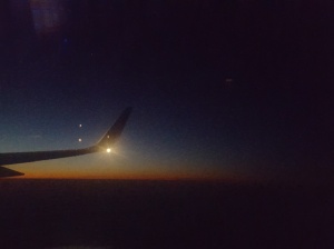 Plane wing at dawn